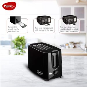 Pigeon 2 Slice Auto Pop up Toaster. A Smart Bread Toaster for Your Home (750 Watt) (Black)