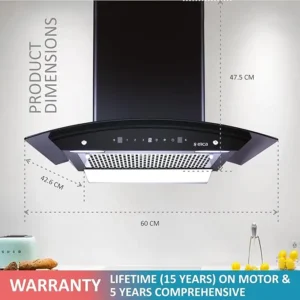Elica 60 cm 1350 m3/hr Filterless Autoclean Kitchen Chimney with 15 Years Motor & 5 Years Comprehensive Warranty (WDFL 606 HAC LTW MS NERO, Touch + Motion Sensor Control, Black)