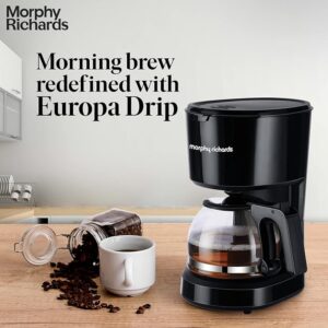 Morphy Richards Europa Drip Espresso Coffee Machine For Home|600W Drip Coffee Maker|6-Cups Capacity*|Anti-Drip Function|Dry Heat Protection|Warming Plate|2-Yr Warranty By Brand|Black