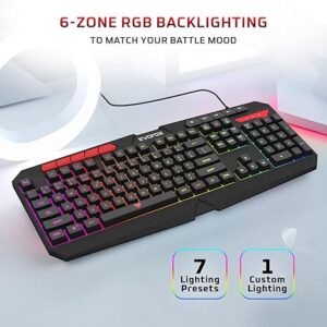 EvoFox Deathray v2 Pro Gaming Keyboard | Programmable Macro & Special Function Keys | 6 Zone RGB Backlighting | 19 Anti Ghosting Keys | Ergonomic Full Size Layout, Membrane Keys | Wired - Black