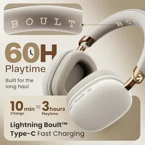Boult Newly Launched Fluid X Headphones Bluetooth Wireless with 60H Playtime, 40mm Bass Driver, Zen ENC Mic, Type-C Charging, Combat™Gaming Mode, BTv 5.4, Headphones Wireless with mic (Ivory White)