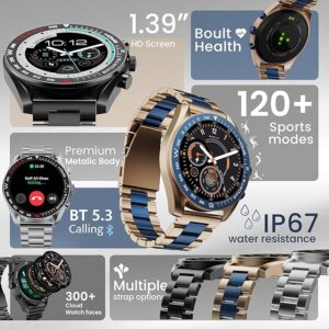 Boult Mirage Smart Watch 1.39''HD Screen, Bluetooth Calling, IP67, Zinc Alloy Frame, 500 Nits Brightness, AI Voice Assistant, SpO2 Monitoring, 120+ Sports Mode (Amber Blue)