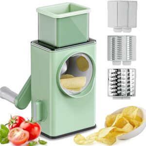 BKM Rotary Vegetable Slicer Round Mandoline Slicer Grater Shredder Salad Maker Large Feed Port Suction Base Cutter for Vegetable Fruit Cookie Oreo Nuts
